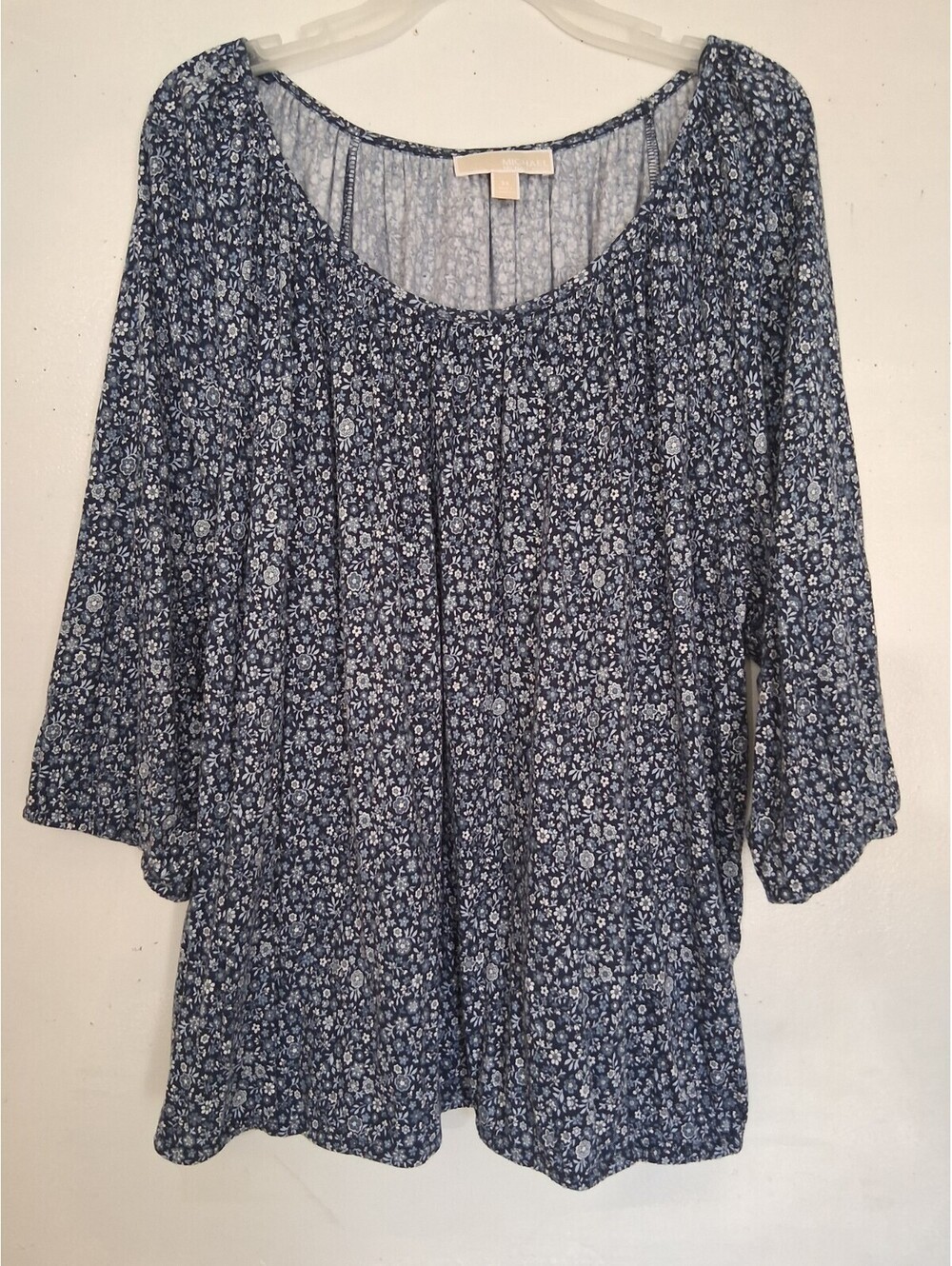 MICHAEL Michael Kors Women's 3X Navy Blue Ditsy Floral Peasant Top